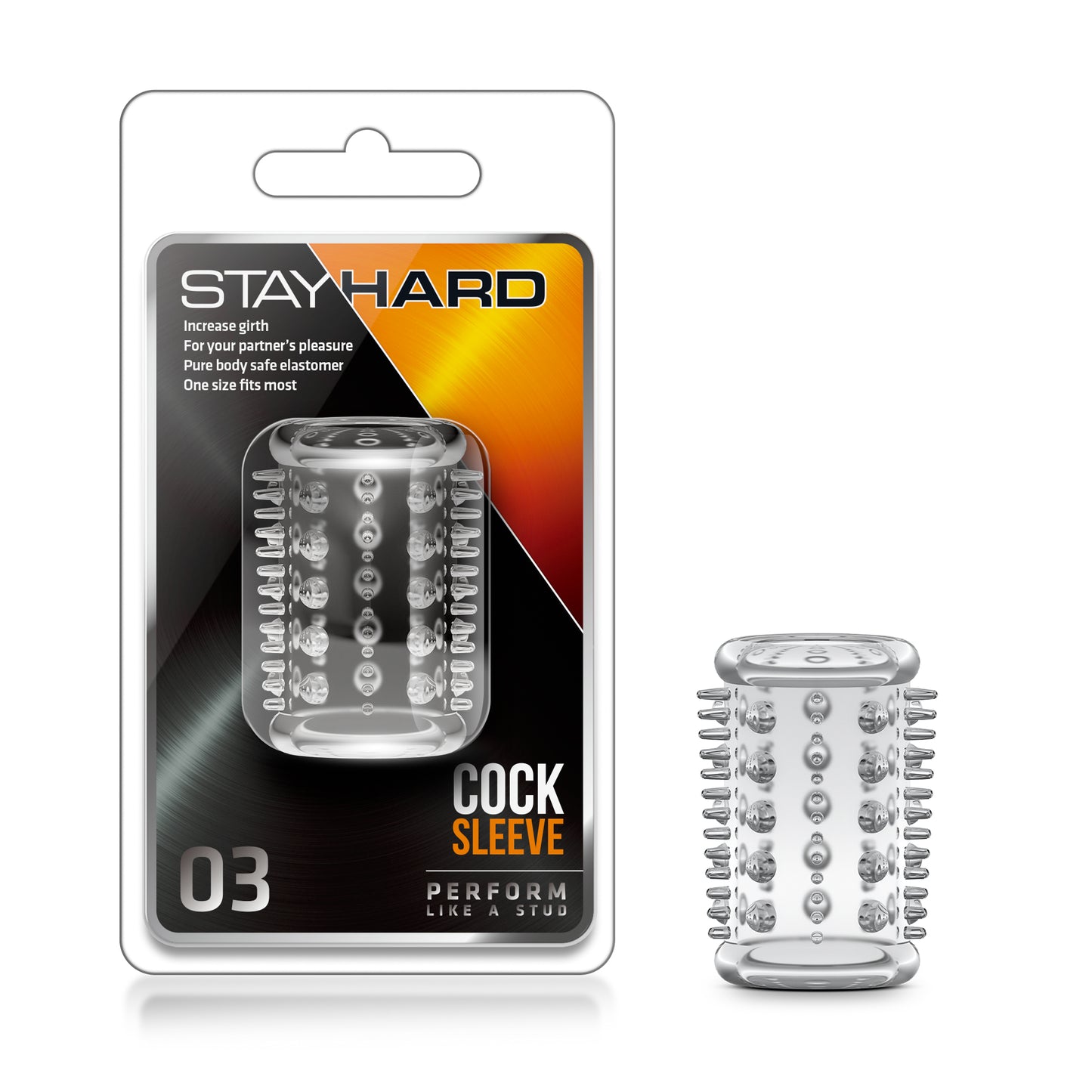 Stay Hard Cock Sleeve 03 - Clear BL-00312 853858007086 from EdgingWarehouse.com where we sell the best male sex toys and fleshlight type strokers for masturbation, edging and gooning and other men's health and sexual wellness items.