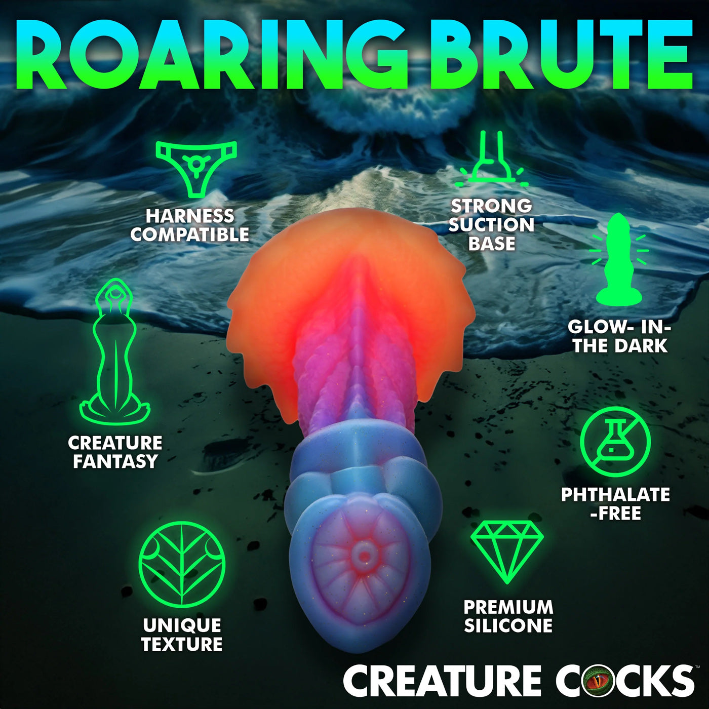 Aqua-Cock Glow-in-the-Dark Silicone Dildo CC-AH291 848518053251 from EdgingWarehouse.com where we sell the best male sex toys and fleshlight type strokers for masturbation, edging and gooning and other men's health and sexual wellness items.
