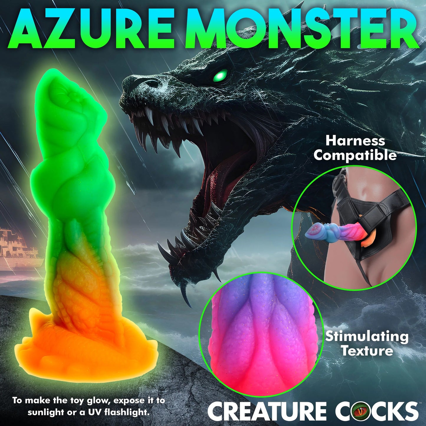 Aqua-Cock Glow-in-the-Dark Silicone Dildo CC-AH291 848518053251 from EdgingWarehouse.com where we sell the best male sex toys and fleshlight type strokers for masturbation, edging and gooning and other men's health and sexual wellness items.