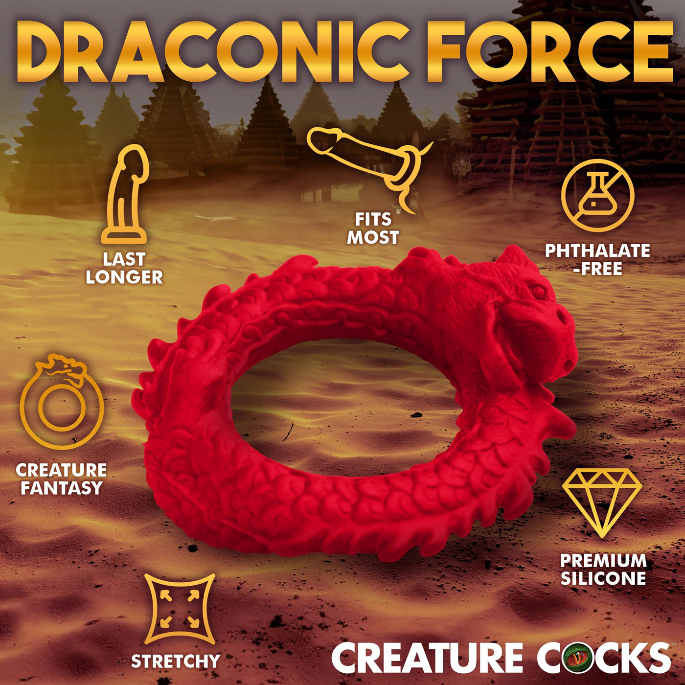 Rise of the Dragon Silicone Cock Ring - Red CC-AH296 848518053305 from EdgingWarehouse.com where we sell the best male sex toys and fleshlight type strokers for masturbation, edging and gooning and other men's health and sexual wellness items.