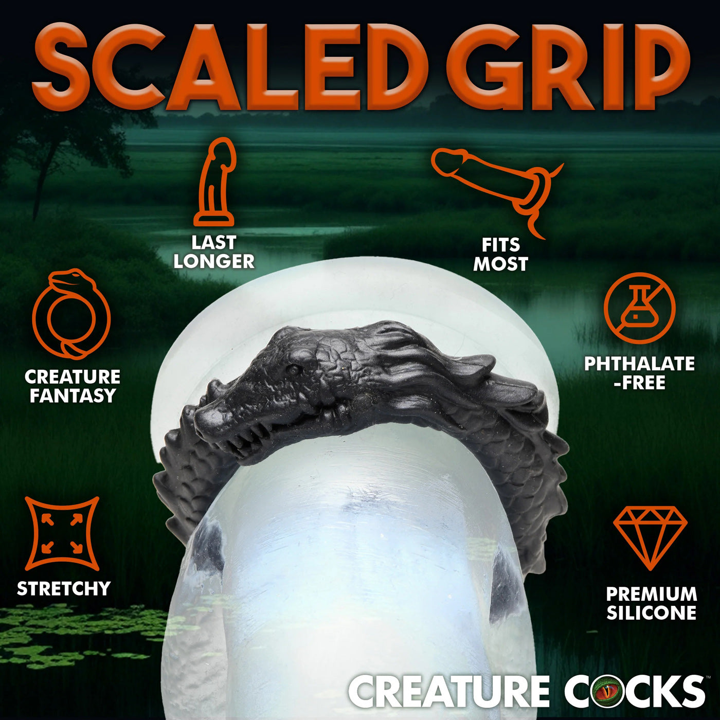 Black Caiman Silicone Cock Ring - Black CC-AH297 848518053312 from EdgingWarehouse.com where we sell the best male sex toys and fleshlight type strokers for masturbation, edging and gooning and other men's health and sexual wellness items.