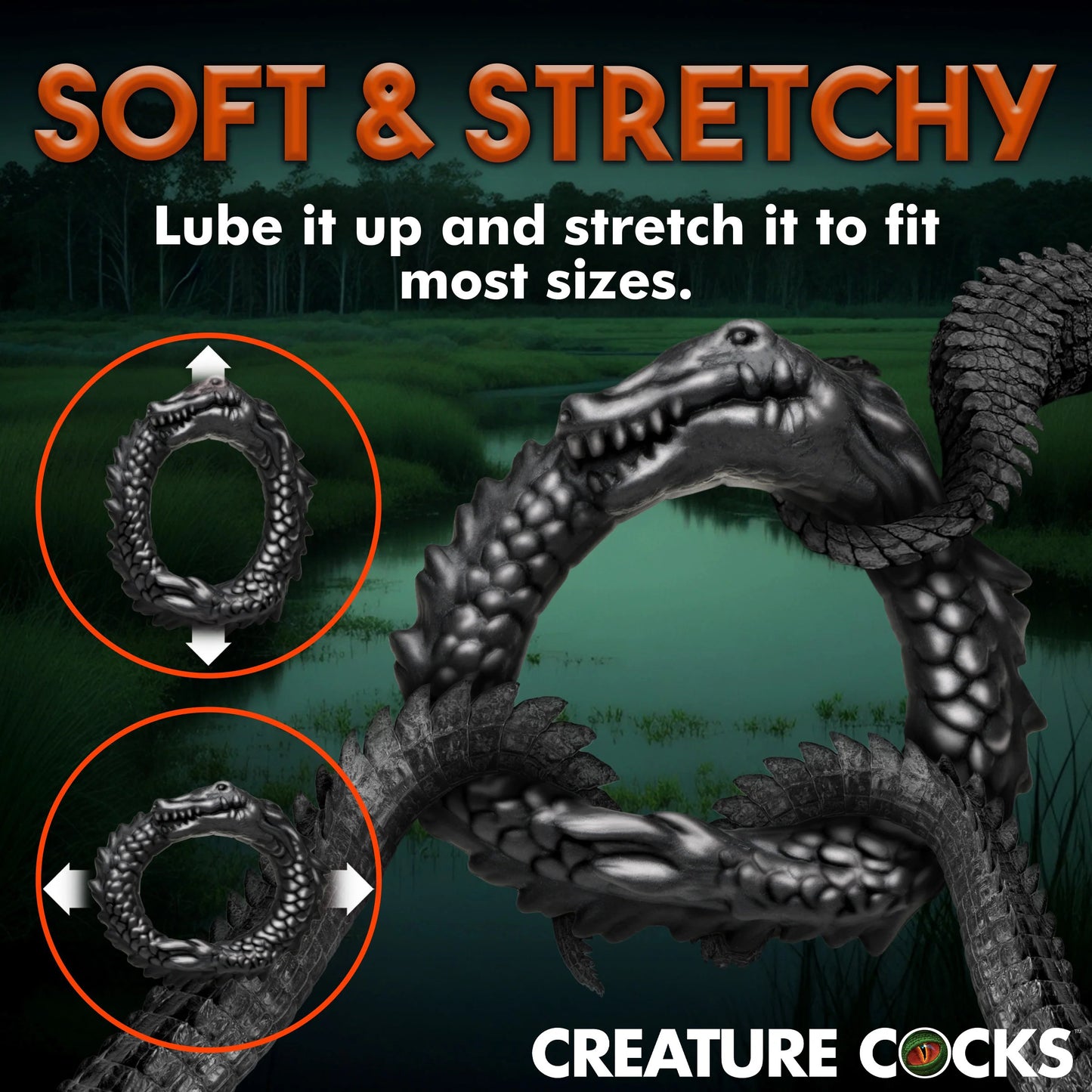 Black Caiman Silicone Cock Ring - Black CC-AH297 848518053312 from EdgingWarehouse.com where we sell the best male sex toys and fleshlight type strokers for masturbation, edging and gooning and other men's health and sexual wellness items.
