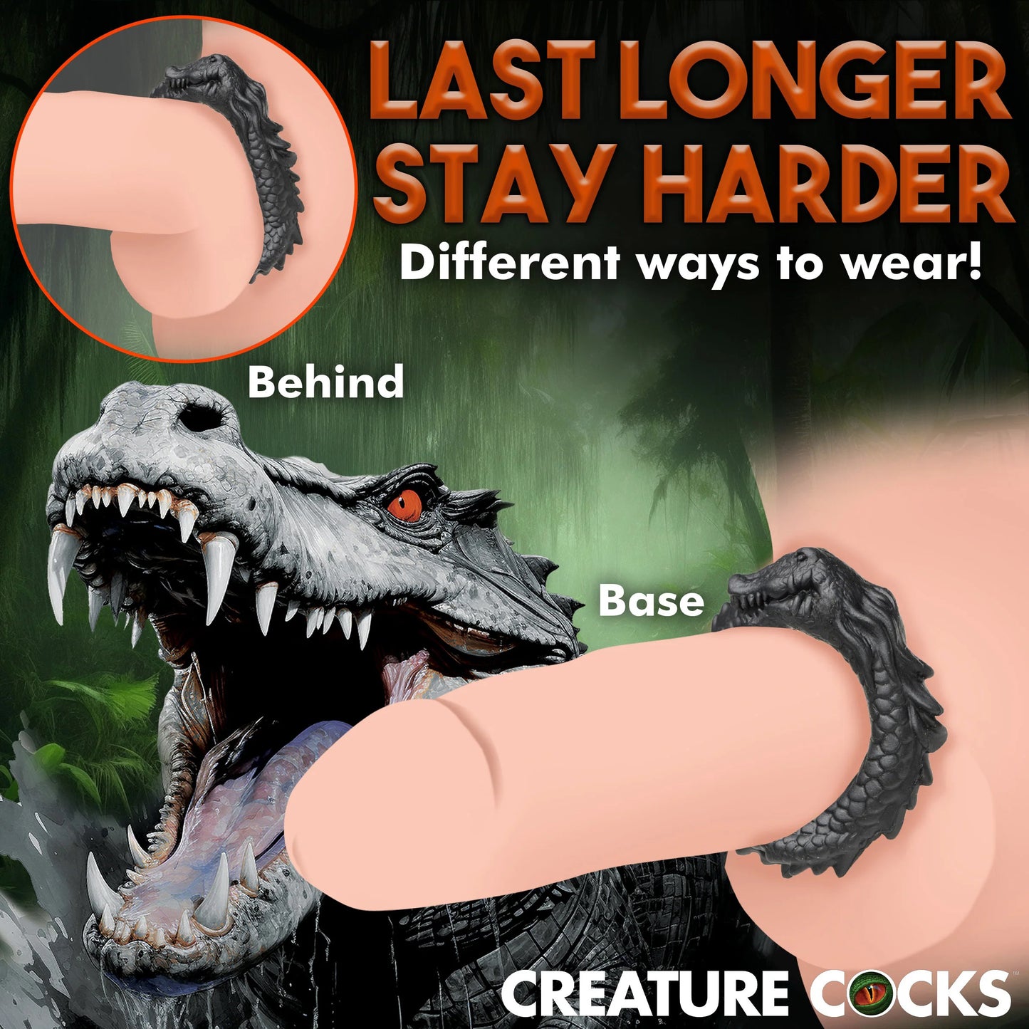 Black Caiman Silicone Cock Ring - Black CC-AH297 848518053312 from EdgingWarehouse.com where we sell the best male sex toys and fleshlight type strokers for masturbation, edging and gooning and other men's health and sexual wellness items.