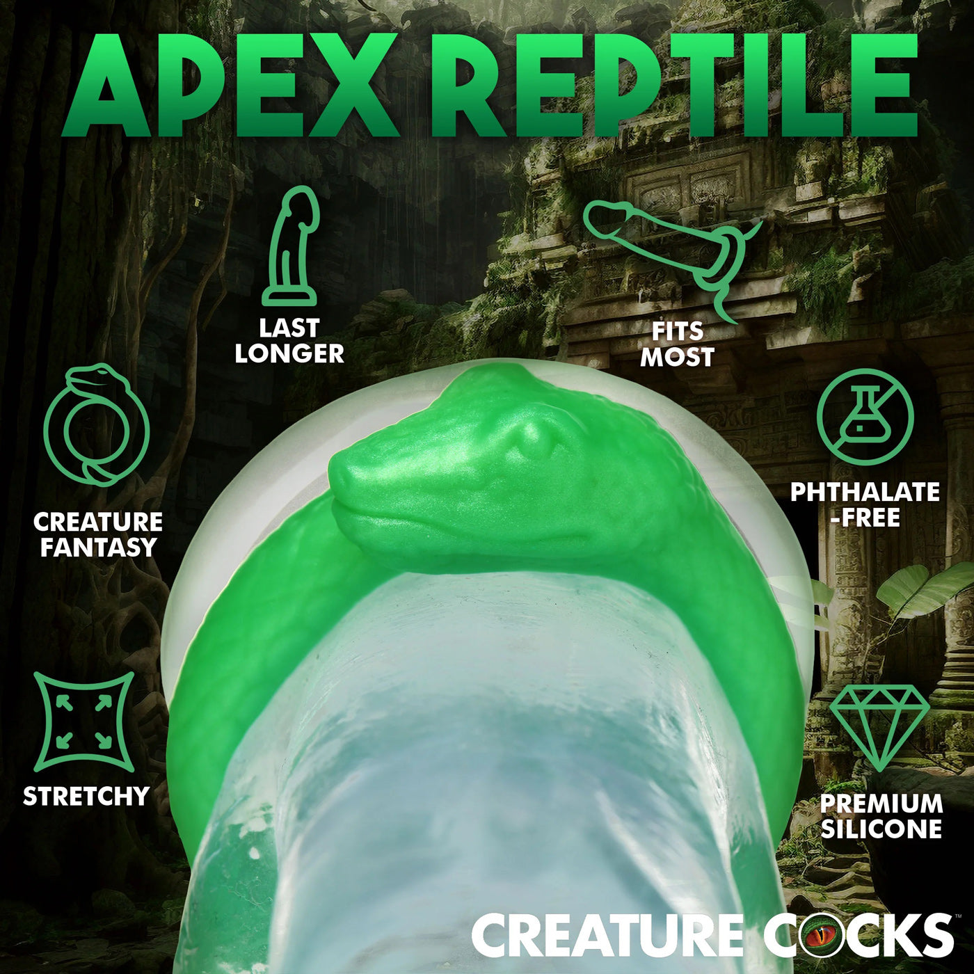 Serpentine Silicone Cock Ring - Green CC-AH338 848518053879 from EdgingWarehouse.com where we sell the best male sex toys and fleshlight type strokers for masturbation, edging and gooning and other men's health and sexual wellness items.