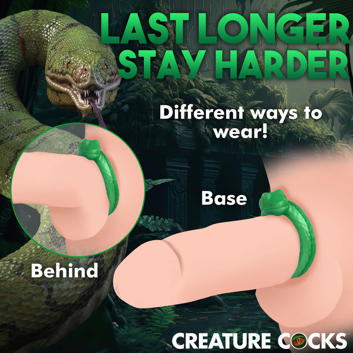 Serpentine Silicone Cock Ring - Green CC-AH338 848518053879 from EdgingWarehouse.com where we sell the best male sex toys and fleshlight type strokers for masturbation, edging and gooning and other men's health and sexual wellness items.