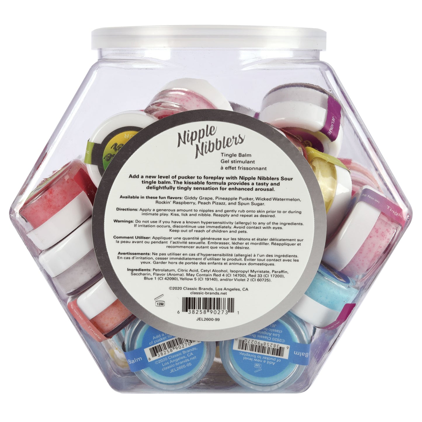 Nipple Nibbler Sour Tingle Balm Assorted - 36 Pc. Bowl - 3g Jar | Jelique Products | JEL2600-99 | 638258902731 from EdgingWarehouse.com and EroticWarehouse.com where we sell the best adult sex toys and fleshlight type strokers for masturbation, edging and