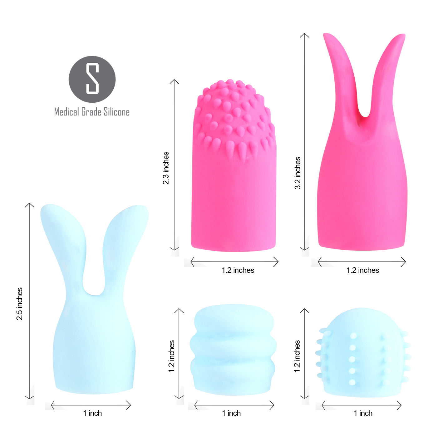 Quinn 5 Piece Silicone Attachments - Pink/blue MTMA336 5060311473042 from EdgingWarehouse.com where we sell the best male sex toys and fleshlight type strokers for masturbation, edging and gooning and other men's health and sexual wellness items.