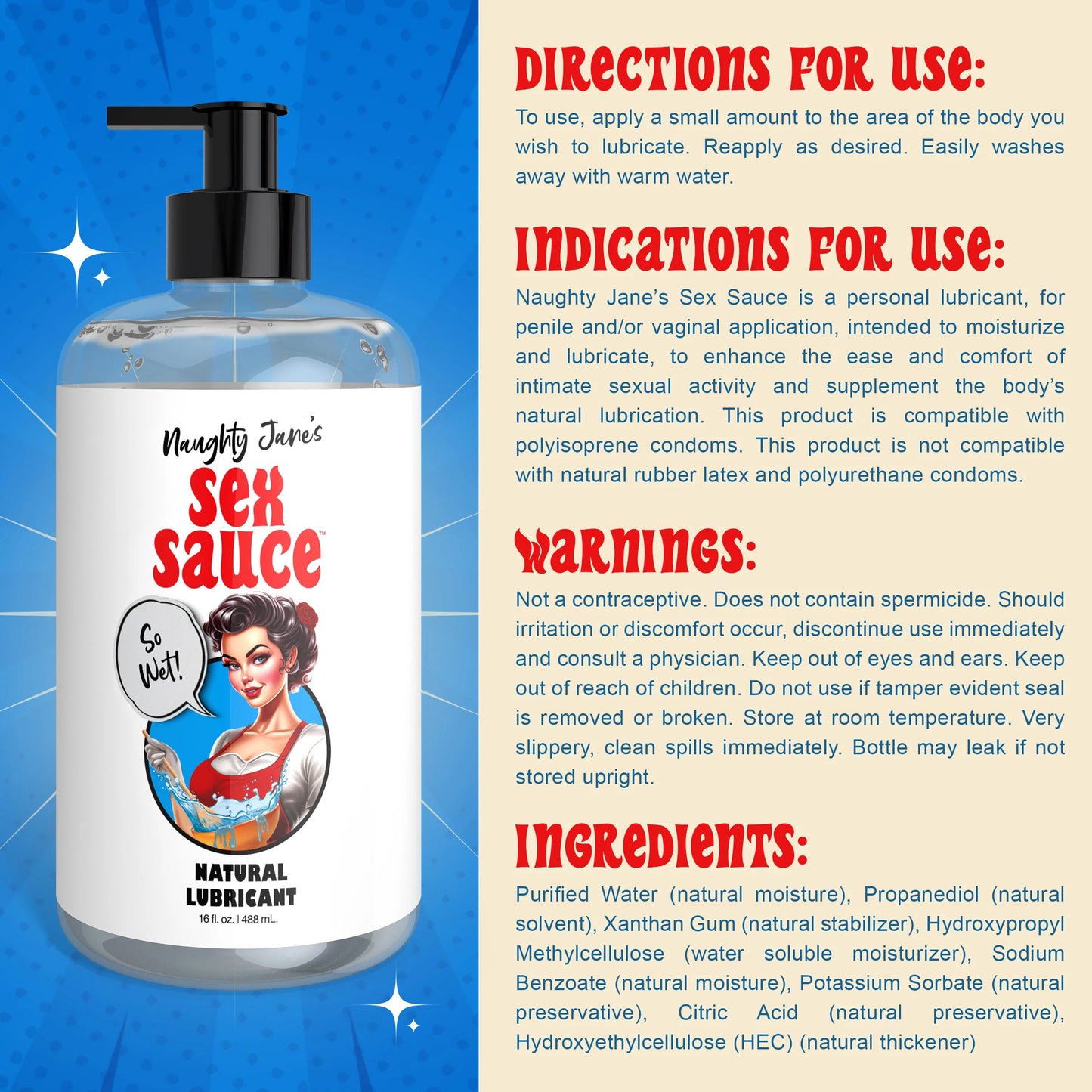 Naughty Jane's Sex Sauce Natural Lubricant 16oz NJ-AH396-16OZ 848518055675 from EdgingWarehouse.com where we sell the best male sex toys and fleshlight type strokers for masturbation, edging and gooning and other men's health and sexual wellness items.