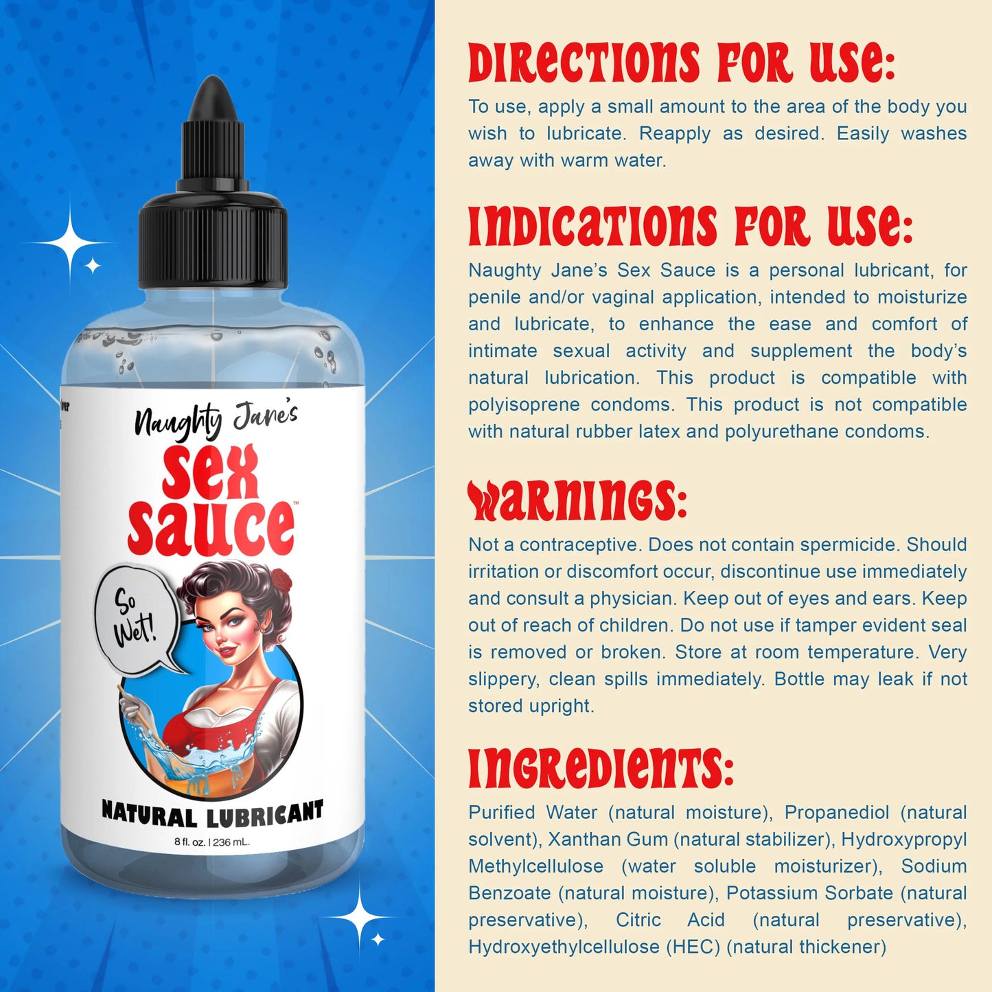 Naughty Jane's Sex Sauce Natural Lubricant 8oz NJ-AH396-8OZ 848518054524 from EdgingWarehouse.com where we sell the best male sex toys and fleshlight type strokers for masturbation, edging and gooning and other men's health and sexual wellness items.