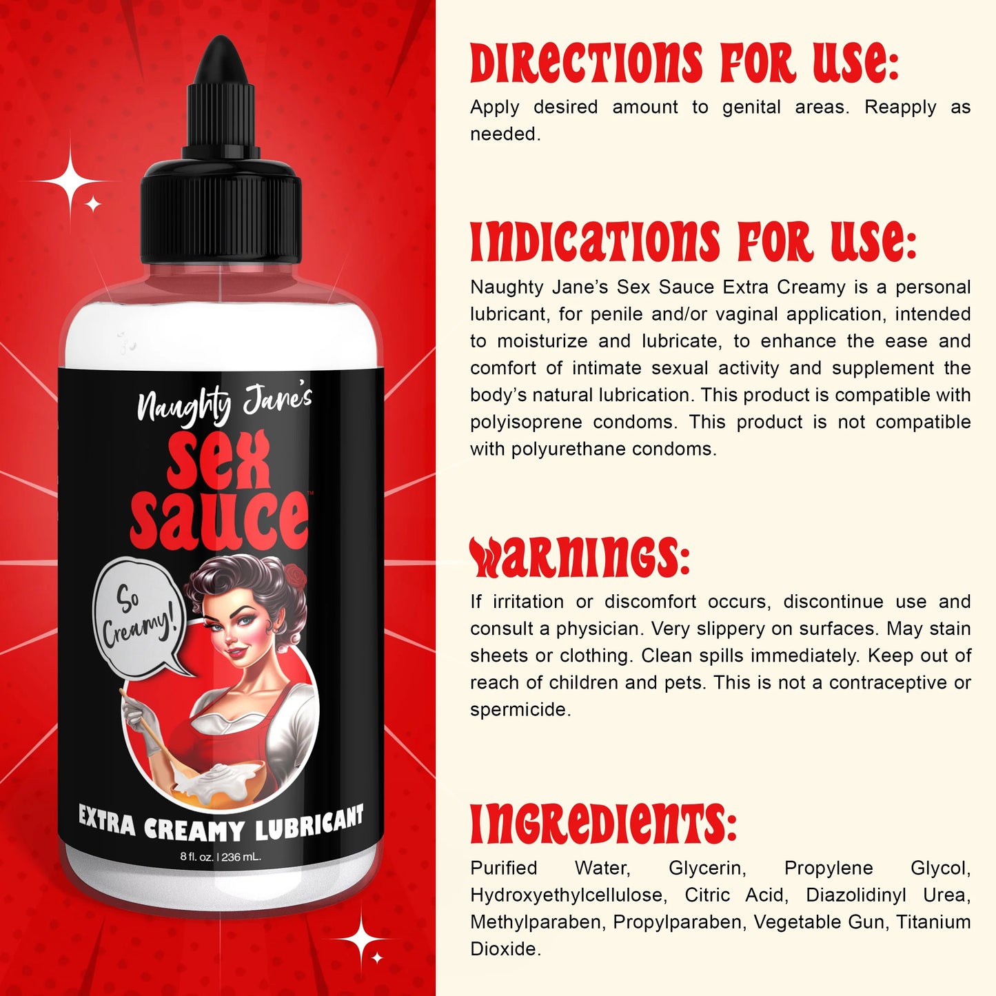 Naughty Jane's Sex Sauce Extra Creamy Lubricant 8 Oz NJ-AH397-8OZ 848518054531 from EdgingWarehouse.com where we sell the best male sex toys and fleshlight type strokers for masturbation, edging and gooning and other men's health and sexual wellness items