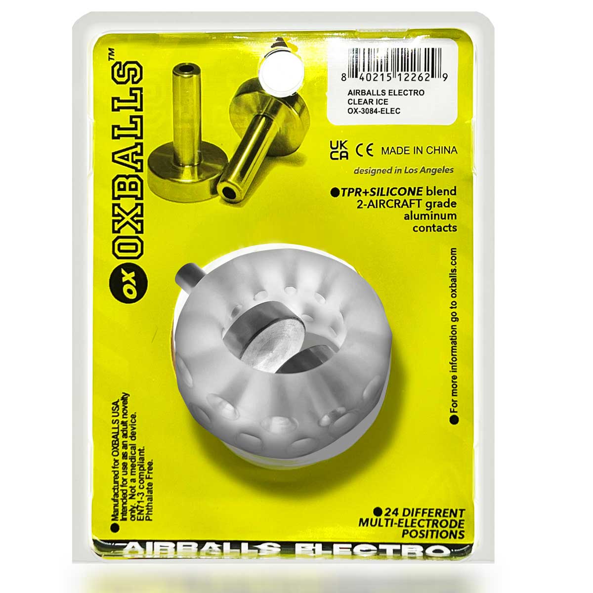 Airballs Electro Air-Lite Ballstretcher With Two 4mm Electro Contact - Clear Ice OX-3084-ELEC 840215122629 from EdgingWarehouse.com where we sell the best male sex toys and fleshlight type strokers for masturbation, edging and gooning and other men's heal