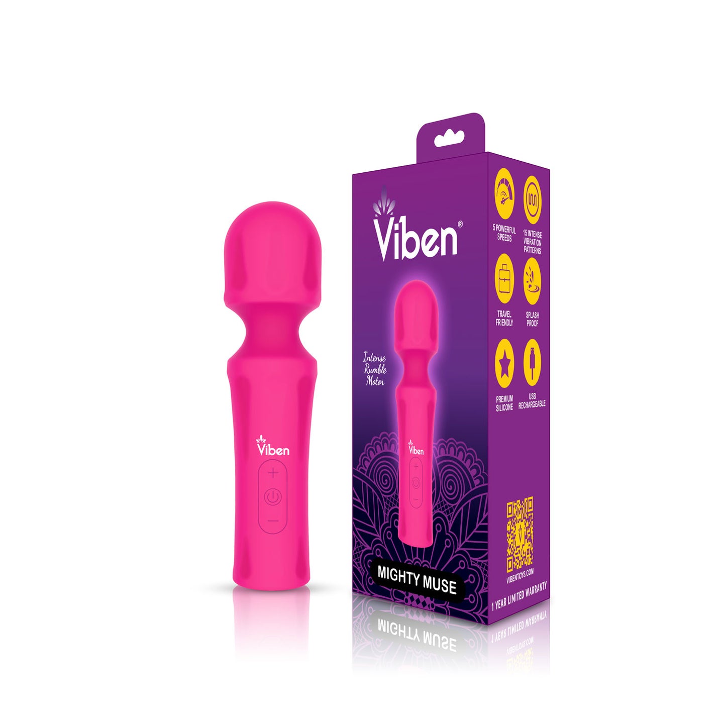 Mighty Muse - Hot Pink - Powerful Personal Wand - Massager VB-75015 810080750159 from EdgingWarehouse.com where we sell the best male sex toys and fleshlight type strokers for masturbation, edging and gooning and other men's health and sexual wellness ite