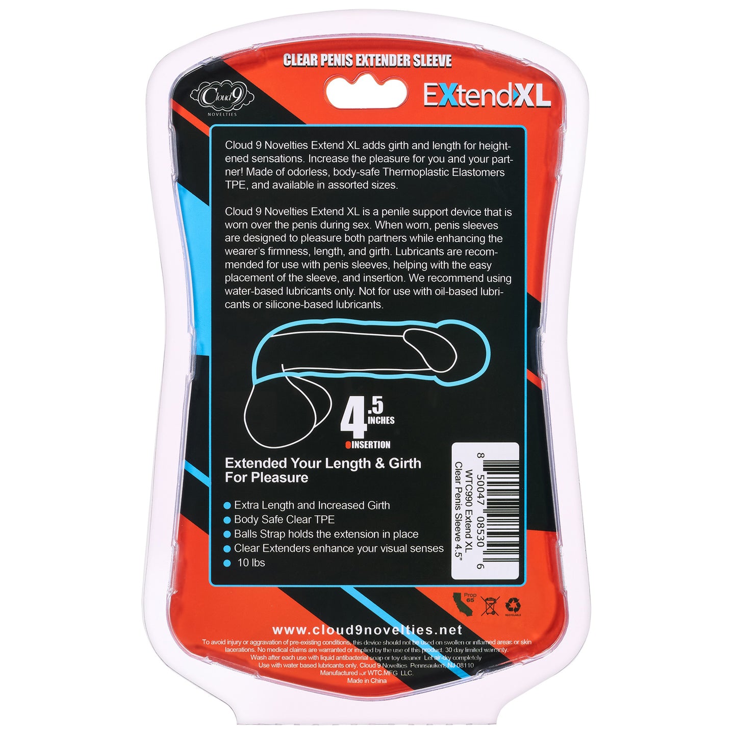 Extend XL Penis Sleeve 4.5" - Clear WTC990 850047085306 from EdgingWarehouse.com where we sell the best male sex toys and fleshlight type strokers for masturbation, edging and gooning and other men's health and sexual wellness items.