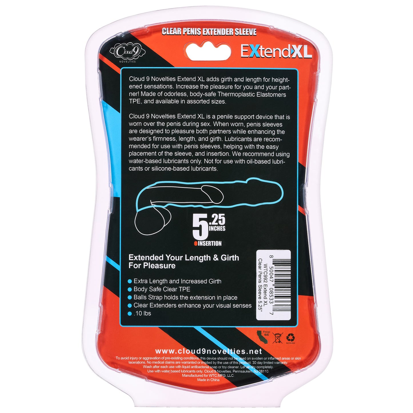 Extend XL Penis Sleeve 5.25" - Clear WTC992 850047085337 from EdgingWarehouse.com where we sell the best male sex toys and fleshlight type strokers for masturbation, edging and gooning and other men's health and sexual wellness items.