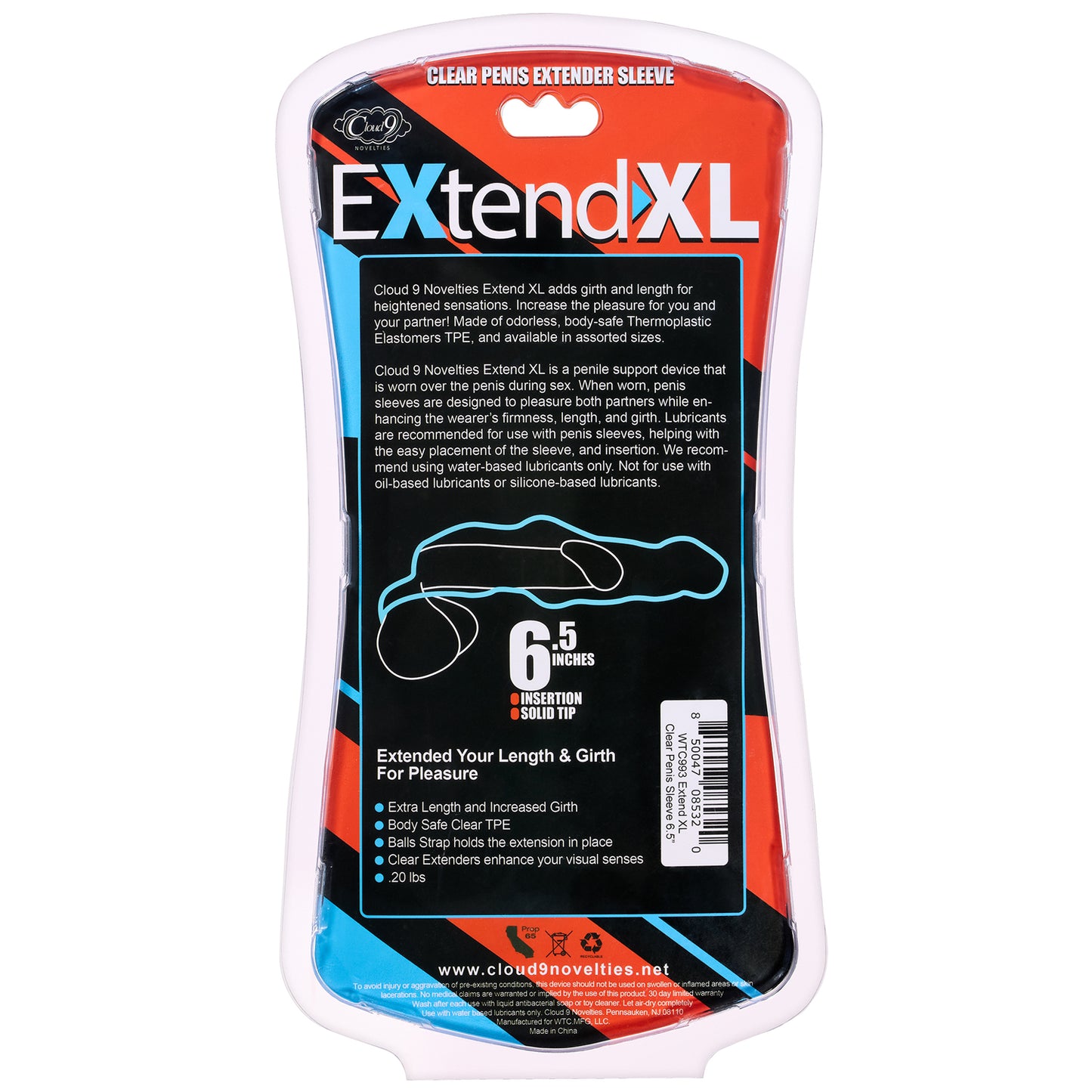 Extend XL Penis Sleeve 6.5" - Clear WTC993 850047085320 from EdgingWarehouse.com where we sell the best male sex toys and fleshlight type strokers for masturbation, edging and gooning and other men's health and sexual wellness items.