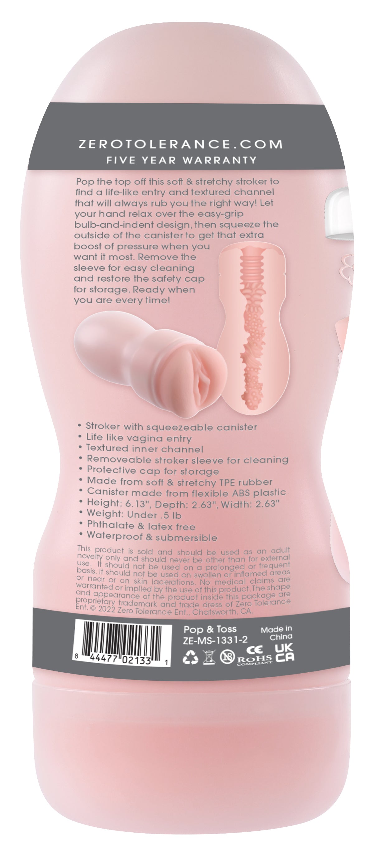 Pop and Toss - Light Pussy Stroker ZE-MS-1331-2 844477021331 from EdgingWarehouse.com where we sell the best male sex toys and fleshlight type strokers for masturbation, edging and gooning and other men's health and sexual wellness items.