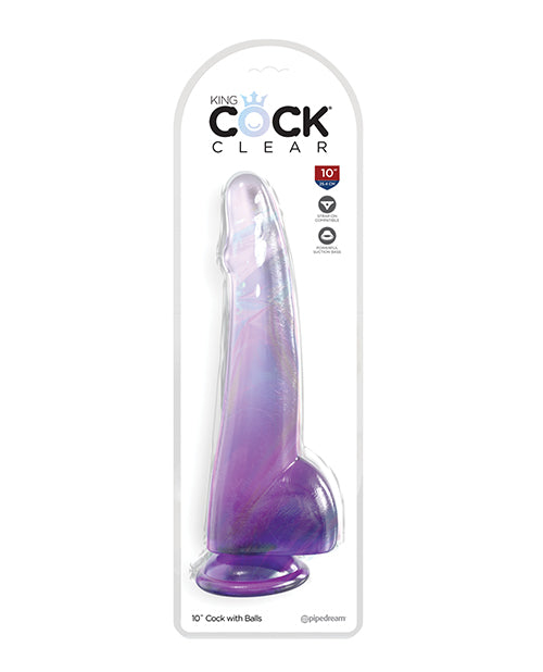 King Cock Clear 10 Inch Cock w/Balls - Purple