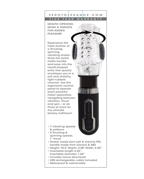 Zero Tolerance Thrill Ride Rechargeable Stroker - Black/Clear | ELZE-RS-5162