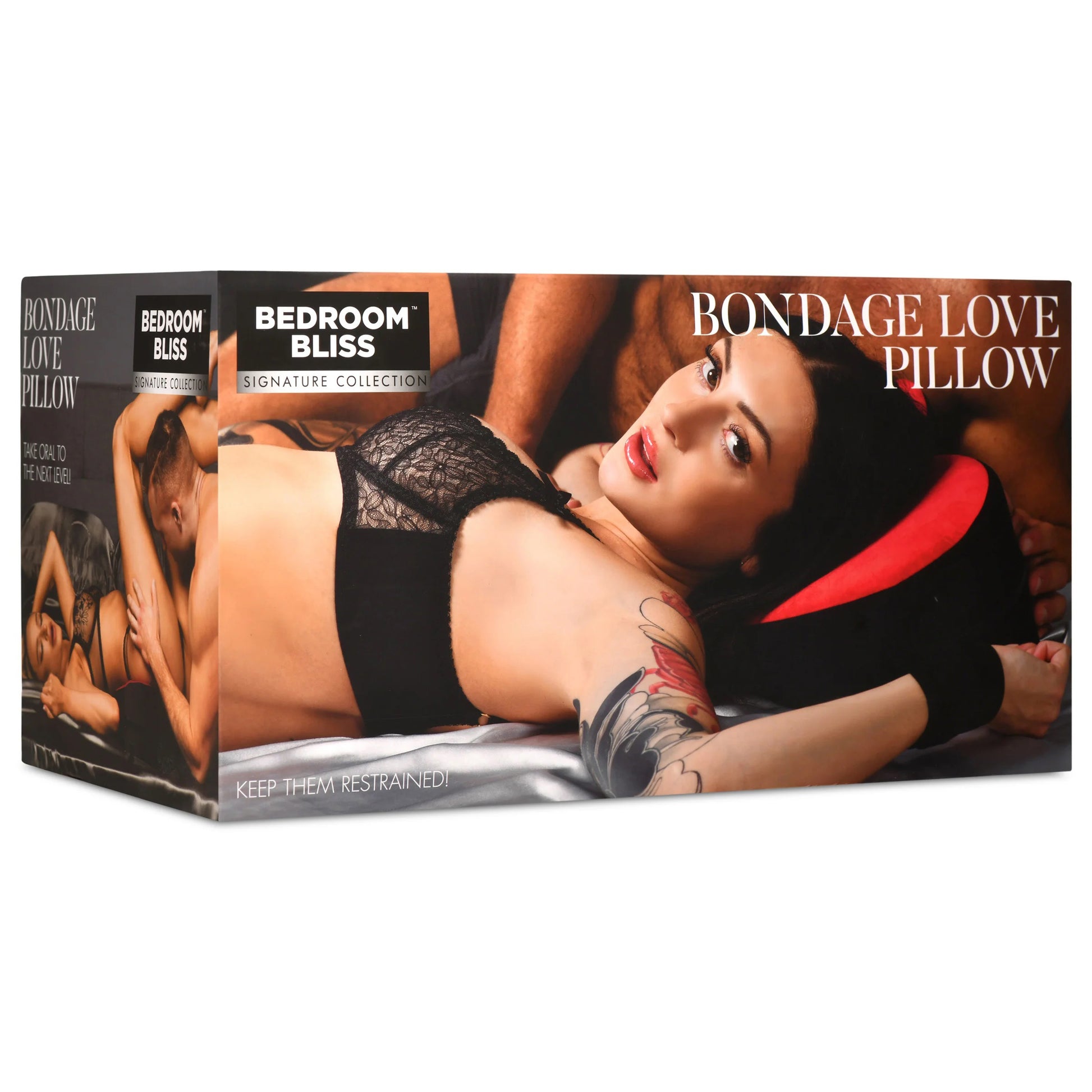 Bondage Love Pillow - Black/red | XR Brands | BB-AH365 | 848518054203 from EdgingWarehouse.com and EroticWarehouse.com where we sell the best adult sex toys and fleshlight type strokers for masturbation, edging and gooning and other adult health and sexua