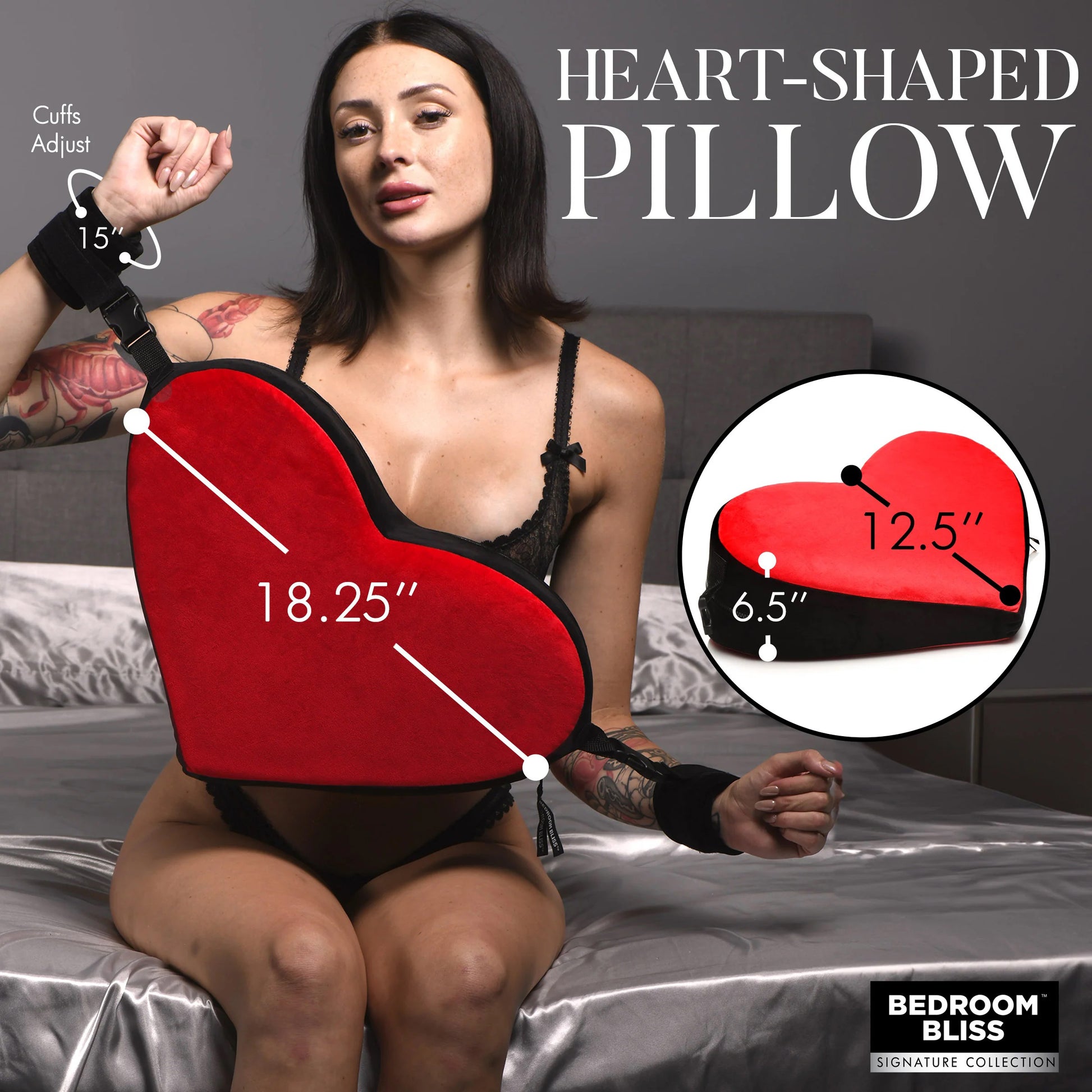 Bondage Love Pillow - Black/red | XR Brands | BB-AH365 | 848518054203 from EdgingWarehouse.com and EroticWarehouse.com where we sell the best adult sex toys and fleshlight type strokers for masturbation, edging and gooning and other adult health and sexua