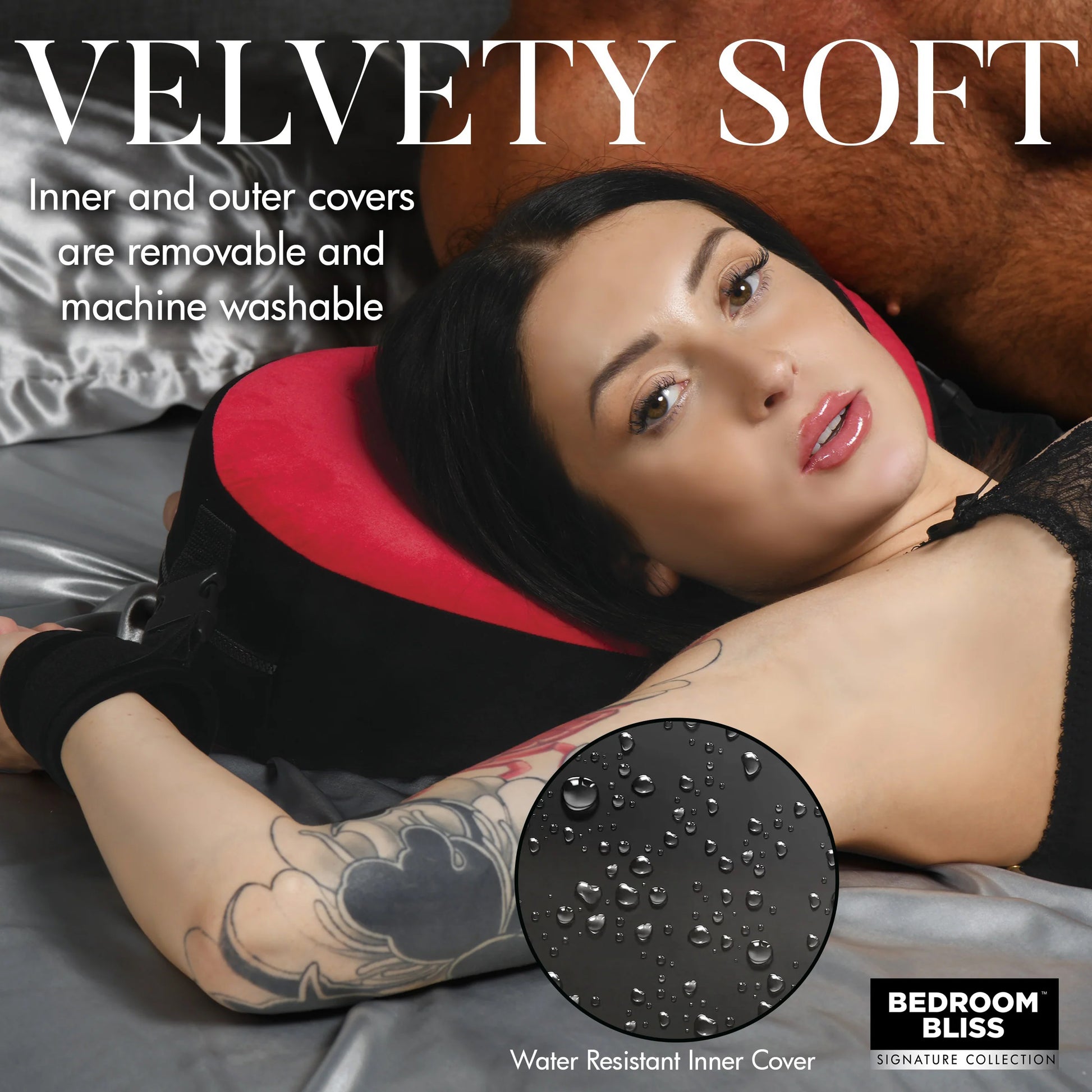 Bondage Love Pillow - Black/red | XR Brands | BB-AH365 | 848518054203 from EdgingWarehouse.com and EroticWarehouse.com where we sell the best adult sex toys and fleshlight type strokers for masturbation, edging and gooning and other adult health and sexua