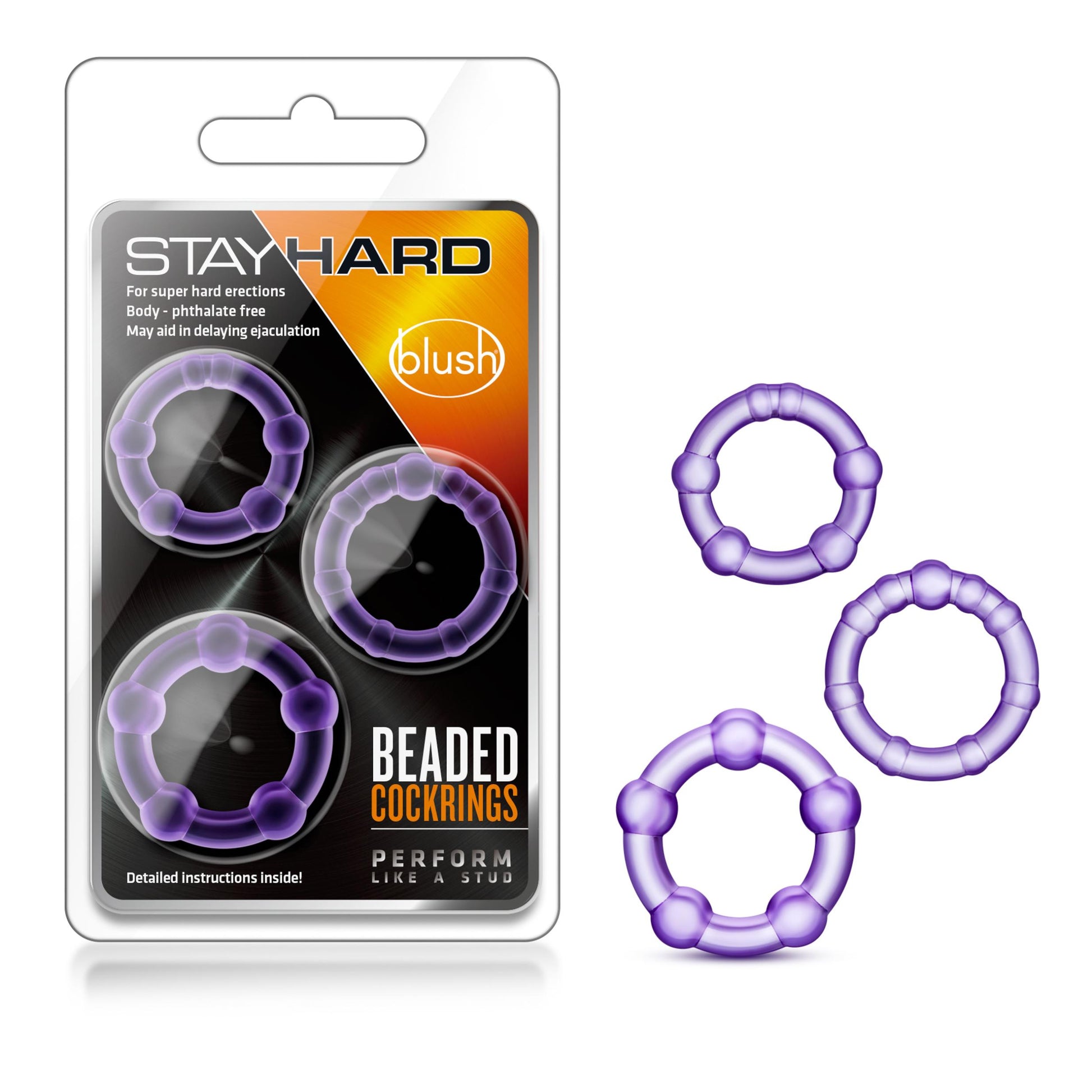 Stay Hard - Beaded Cock Rings - 3 Pack - Purple | BL-00011