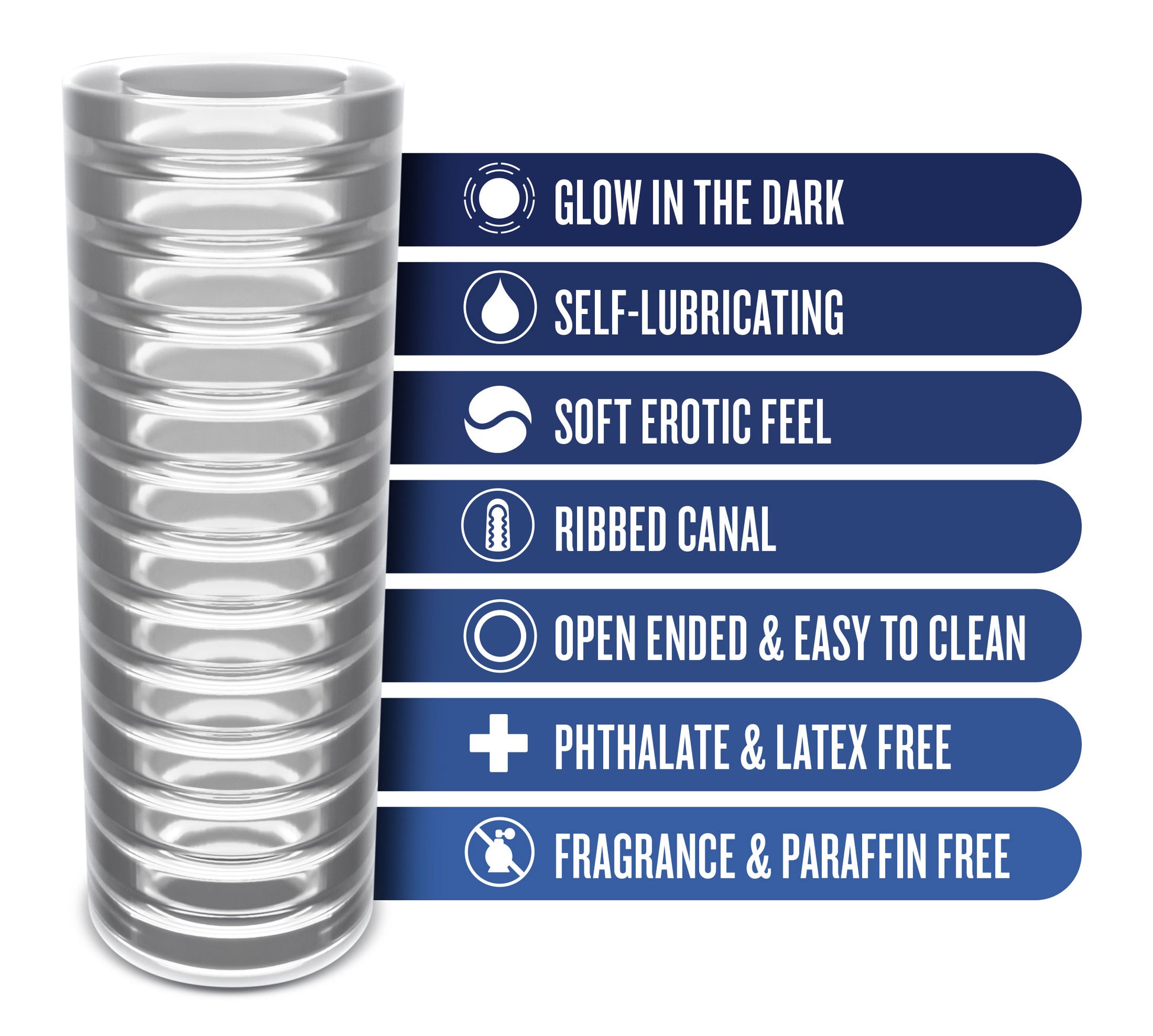 Rize - Ribz - Glow in the Dark Self - Lubricating Stroker - Clear | BL-06309