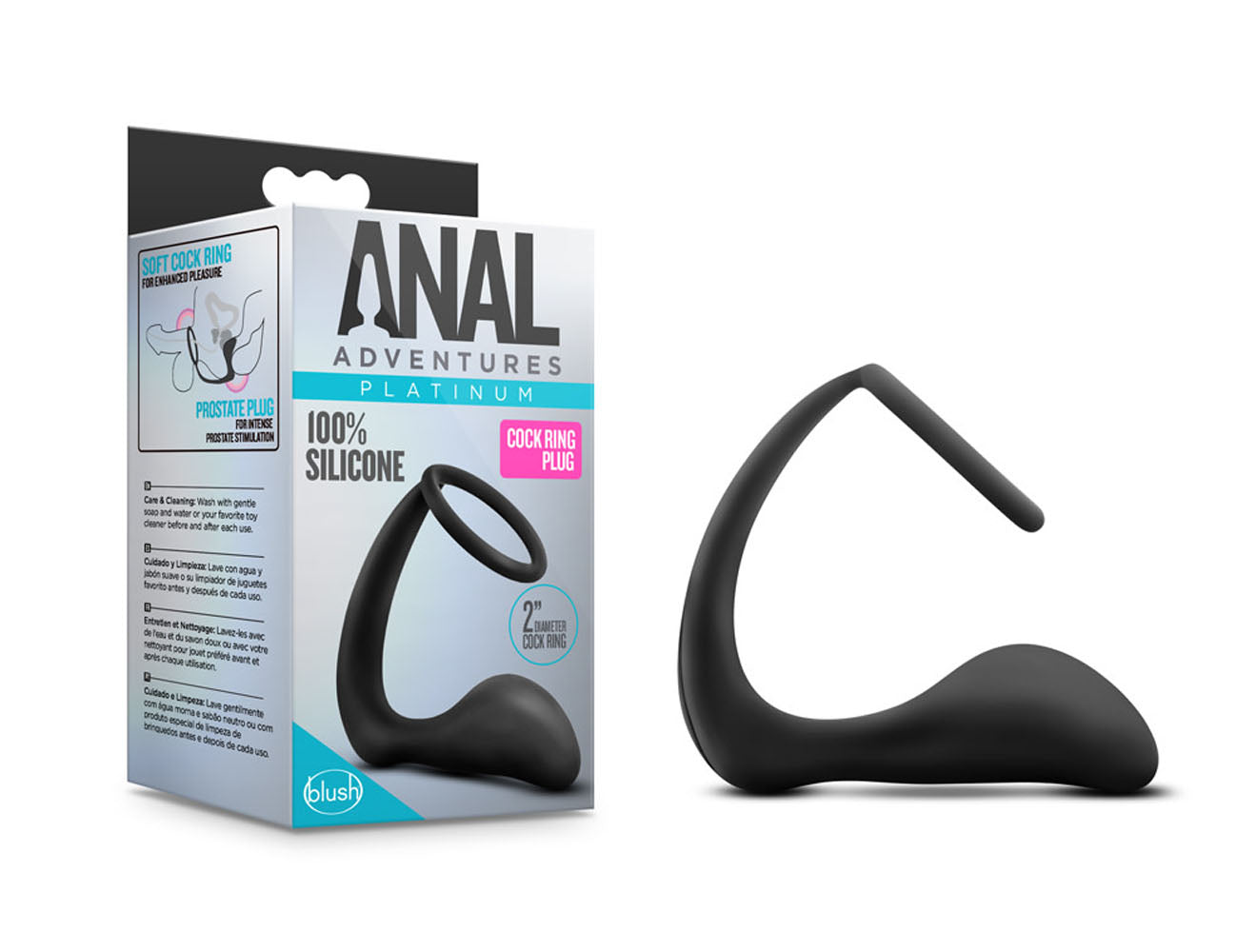 Anal Adventures - Platinum - Cock Ring Plug - Black | BL-11245