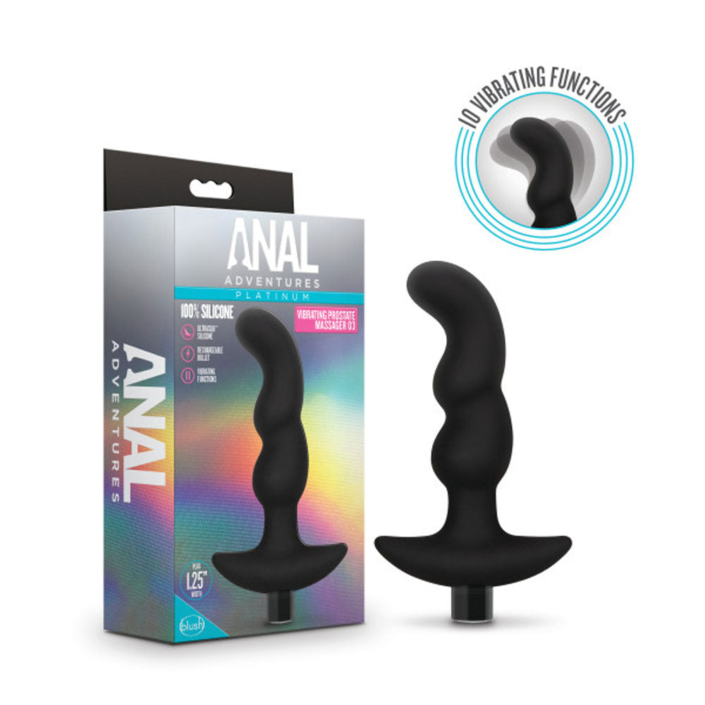 Anal Adventures - Platinum - Silicone Vibrating Prostate Massager 03 - Black | BL-11635