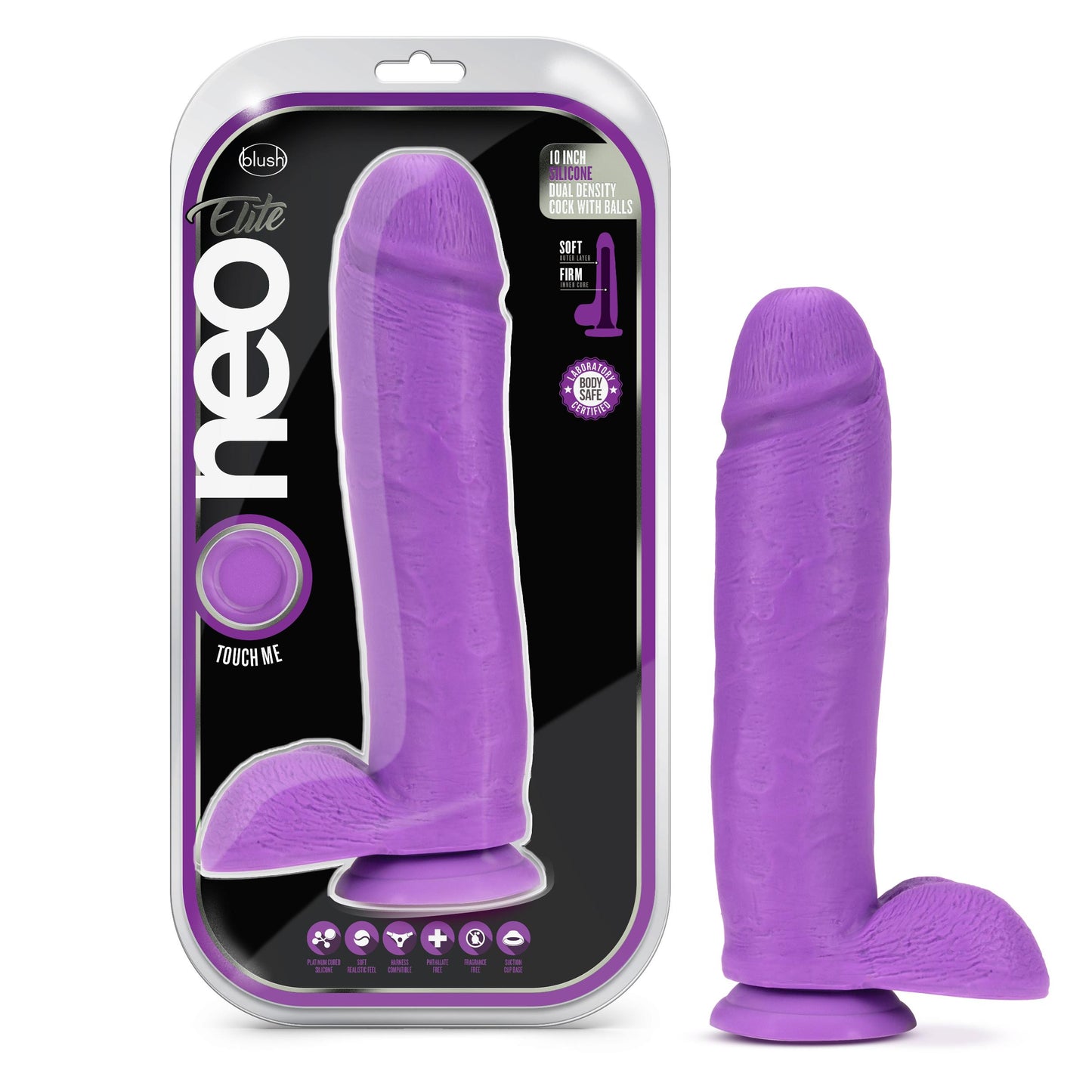 Neo Elite - 10 Inch Silicone Dual Density Cock With Balls - Neon Purple | BL-26411