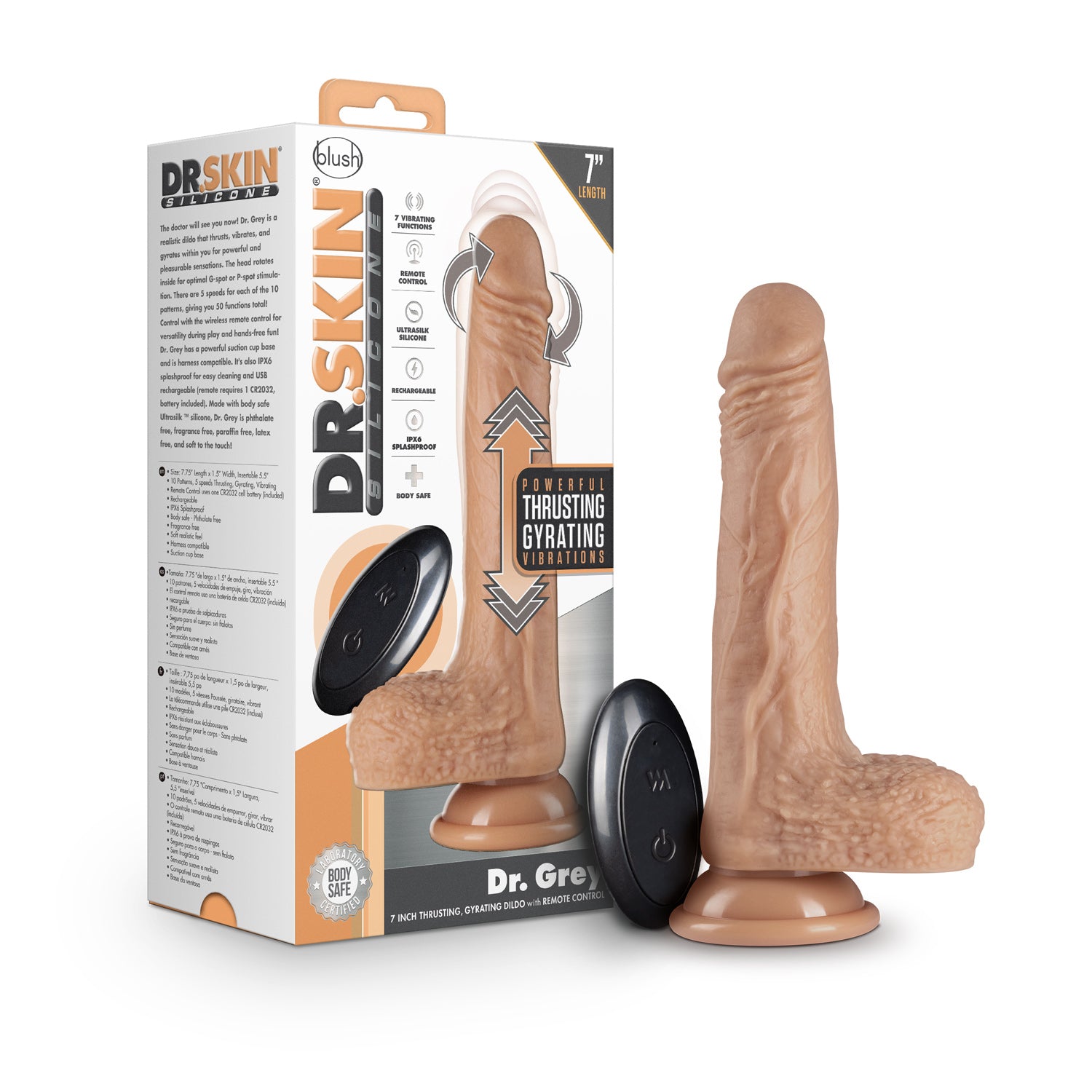 Dr. Skin Silicone - Dr. Grey - 7.0" Thrusting Dildo - Vanilla (7.5" While Thrusting) BL-32503 819835027997 from EdgingWarehouse.com where we sell the best male sex toys and fleshlight type strokers for masturbation, edging and gooning and other men's heal