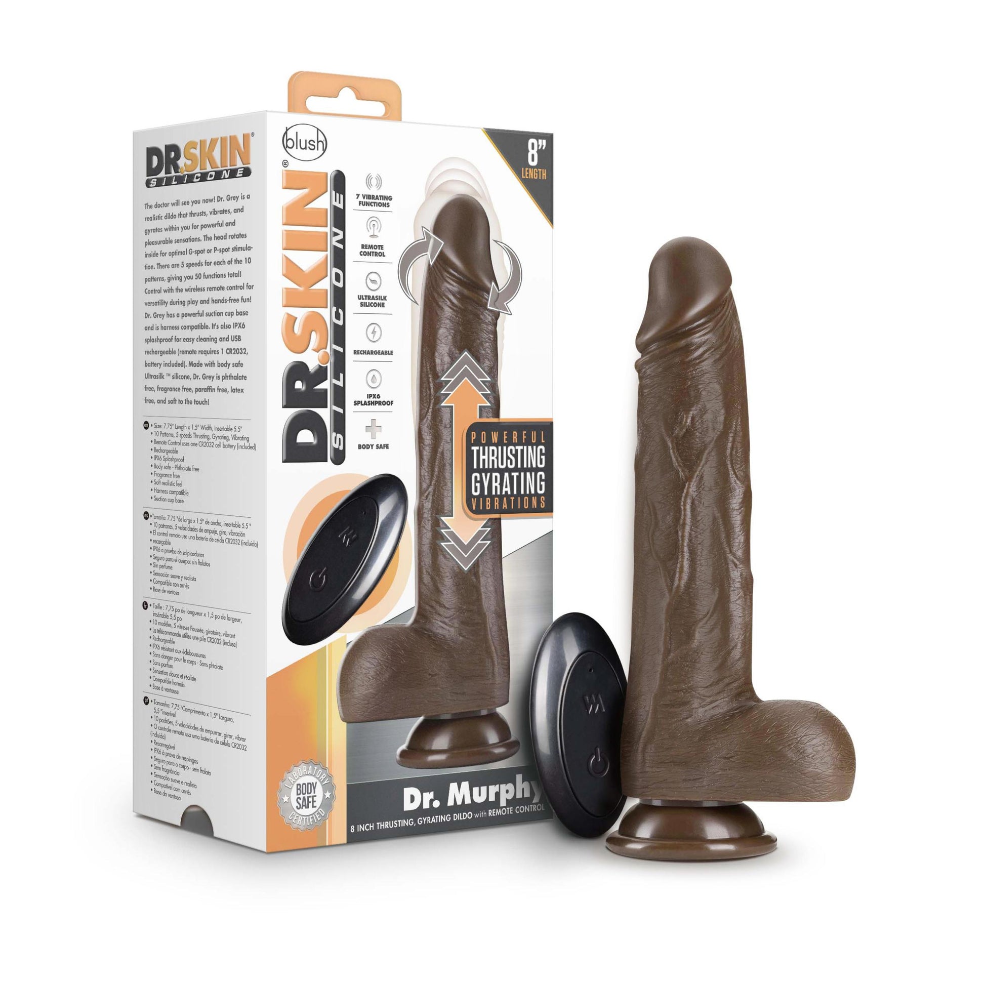 Dr. Skin Silicone - Dr. Murphy - 8 Inch Thrusting Dildo - Chocolate | BL-32606