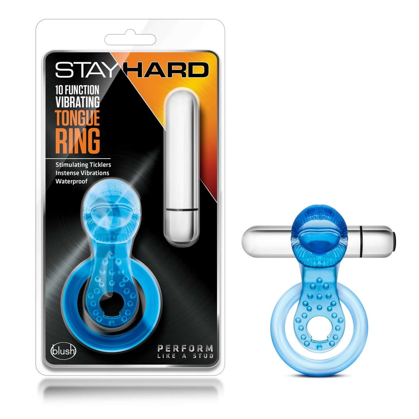 Stay Hard 10 Function Vibrating Tongue Ring - Blue | BL-66092