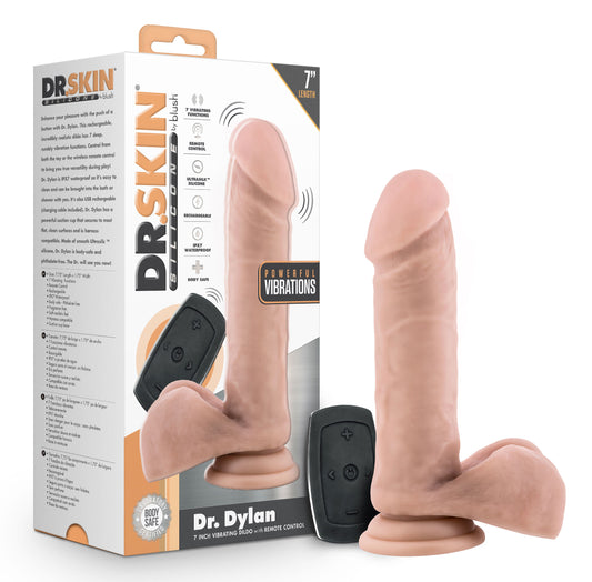 Dr. Skin Silicone - Dr. Dylan - 7 Inch Vibrating Dildo With Remote Control- Vanilla | BL-66453