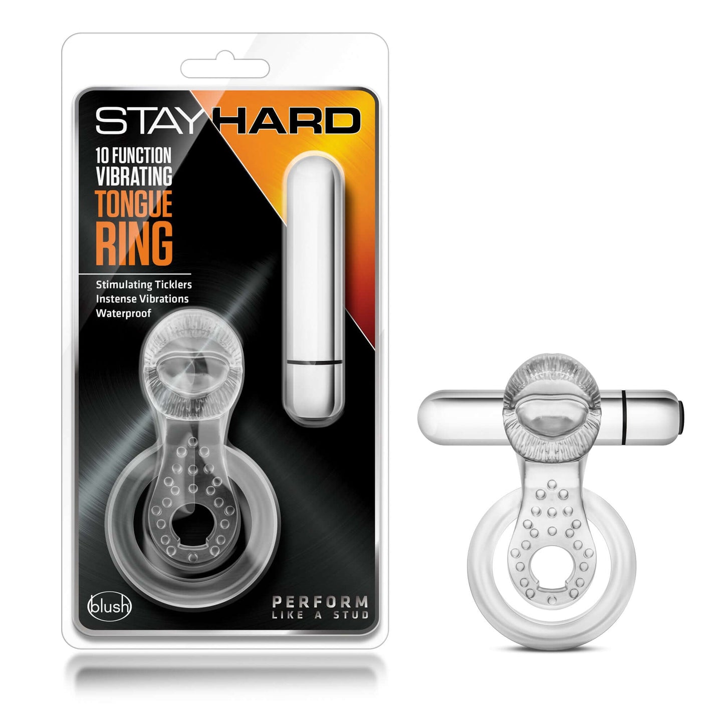 Stay Hard - 10 Function Vibrating Tongue Ring - Clear | BL-66912