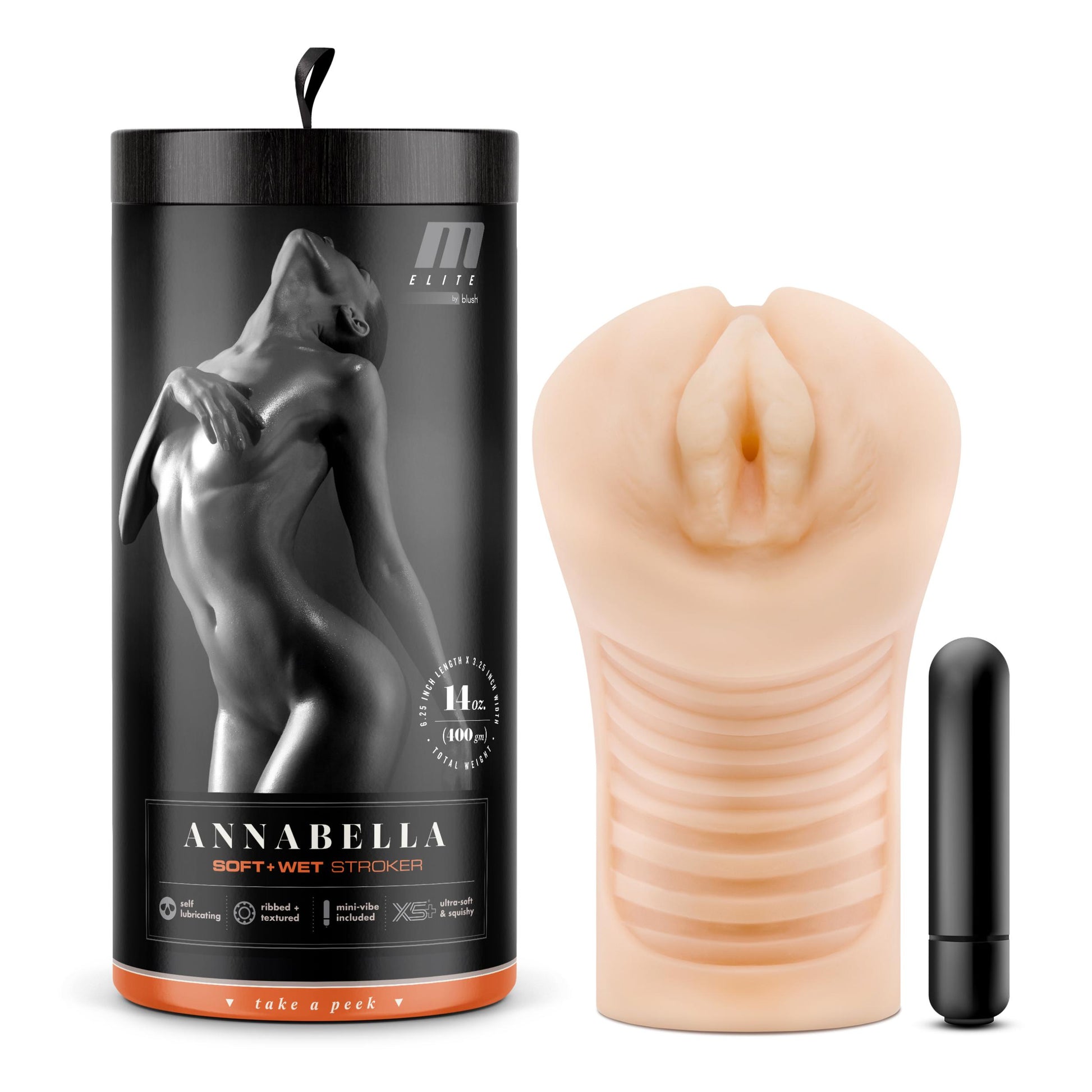 M Elite - Soft and Wet - Annabella Pussy Stroker - Beige BL-72613 819835027492 from EdgingWarehouse.com where we sell the best male sex toys and fleshlight type strokers for masturbation, edging and gooning and other men's health and sexual wellness items