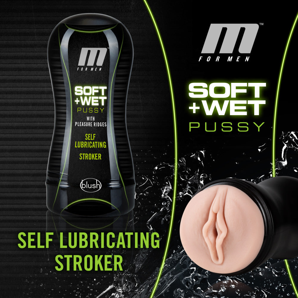 M for Men - Soft and Wet - Pussy With Pleasure Ridges - Self Lubricating Stroker Cup - Vanilla | BL-84013