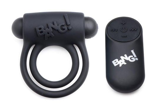 Bang - Silicone Cock Ring and Bullet With Remote Control - Black | BNG-AG572-BLK