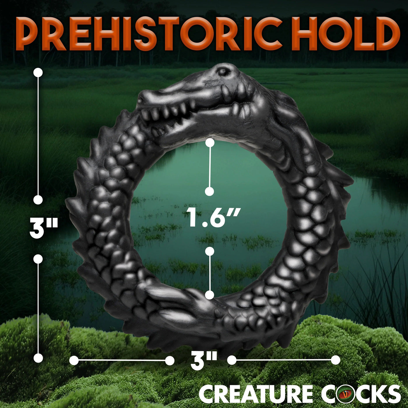 Black Caiman Silicone Cock Ring - Black | CC-AH297