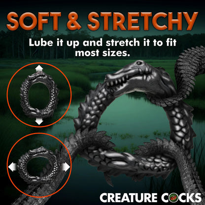 Black Caiman Silicone Cock Ring - Black | CC-AH297