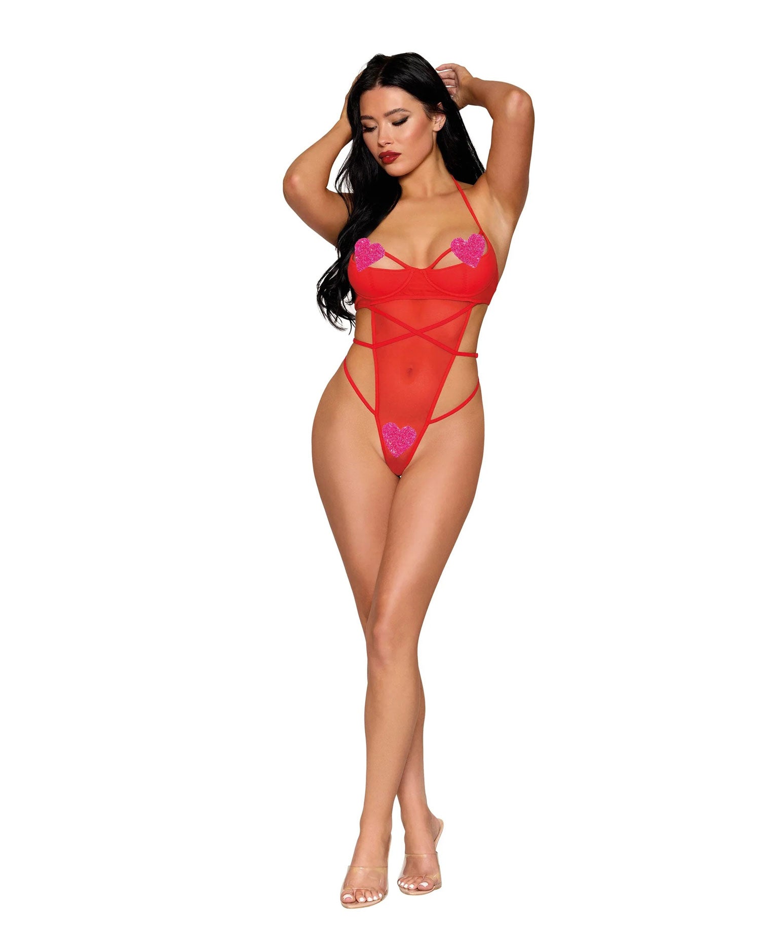 Teddy Dmnd With Pink Hearts- One Size - Red | Dreamgirl | DG-13527PNSTAOS | 888368358083 from EdgingWarehouse.com and EroticWarehouse.com where we sell the best adult sex toys and fleshlight type strokers for masturbation, edging and gooning and other adu