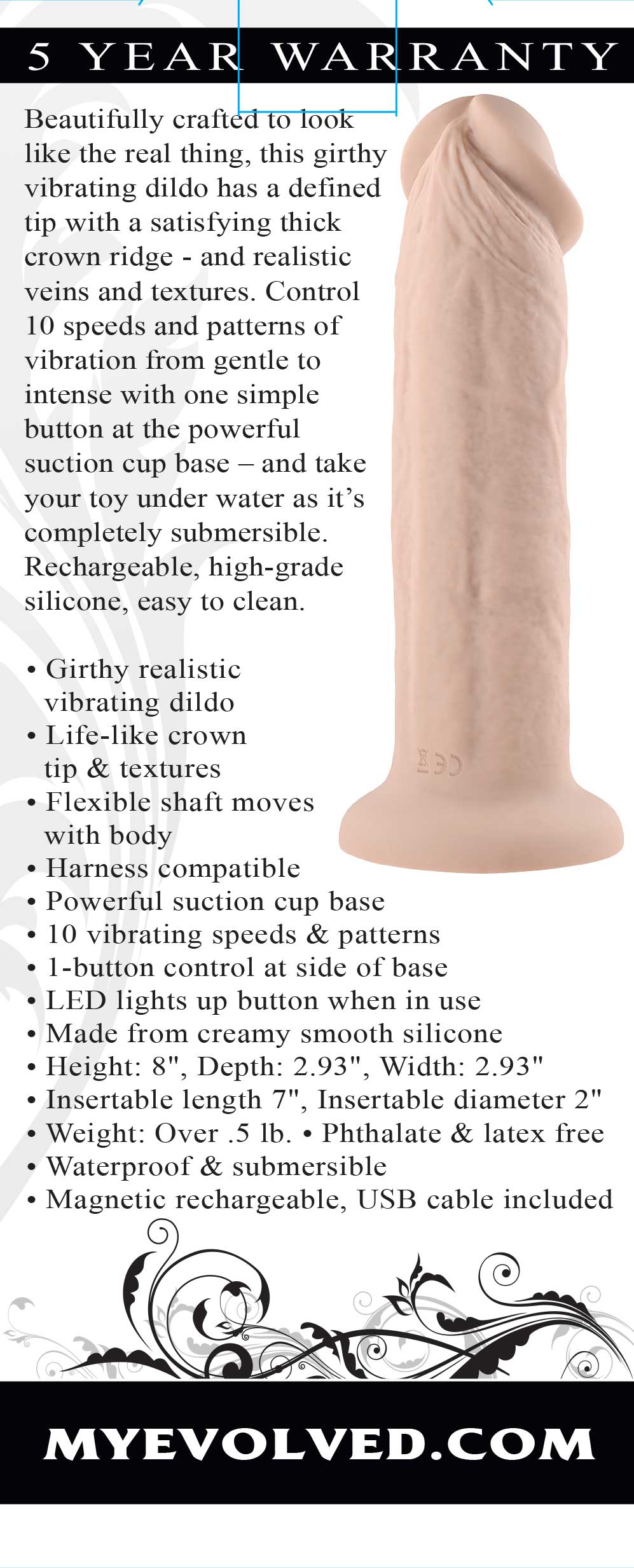 7 Inch Girthy Vibrating Dong - Light | EN-RD-2734-2