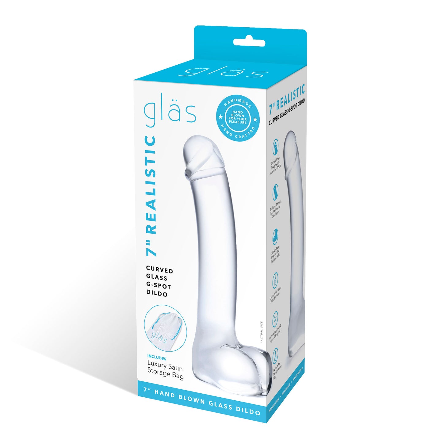 7 Inch Realistic Curved Glass G-Spot Dildo - Clear | GLAS-153