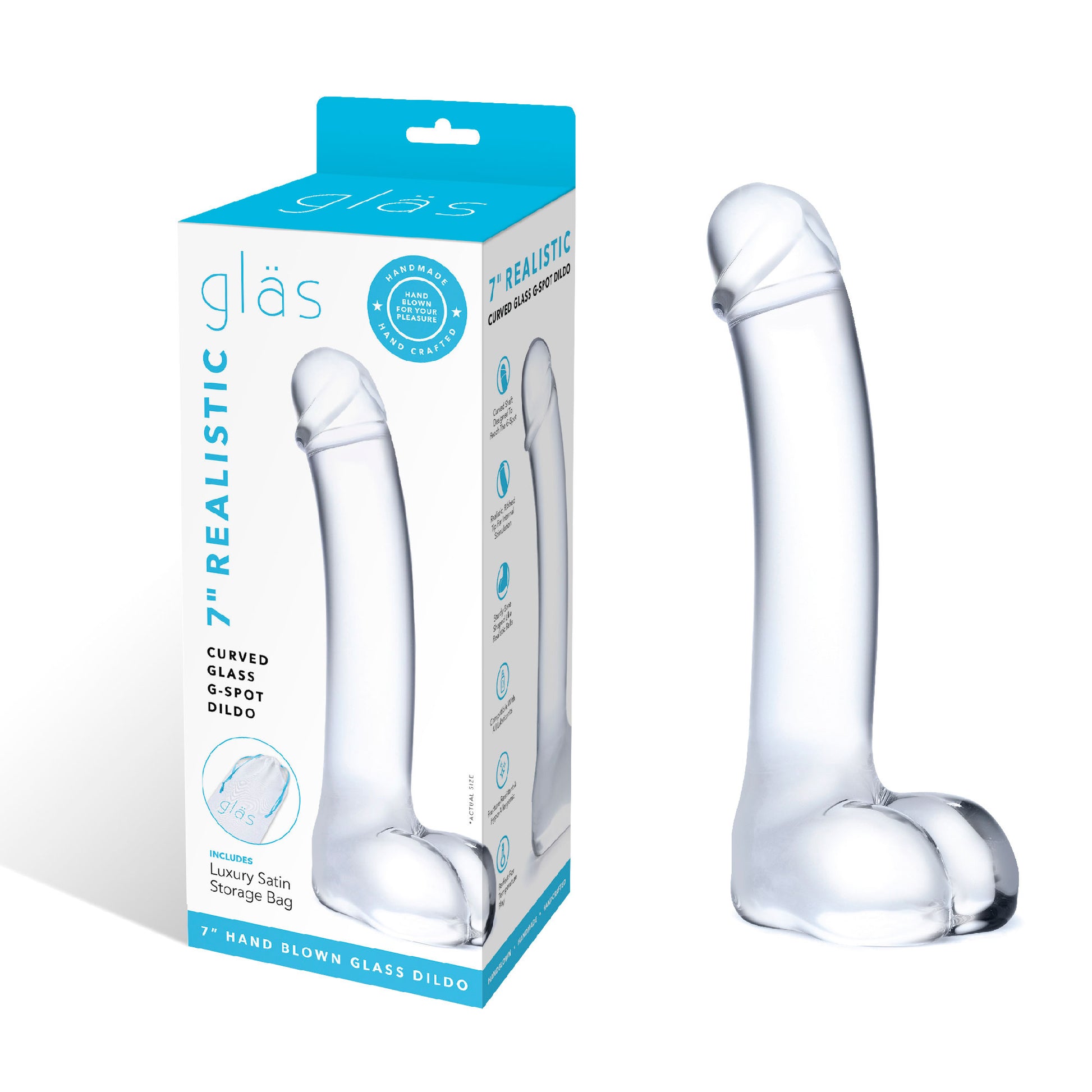 7 Inch Realistic Curved Glass G-Spot Dildo - Clear | GLAS-153