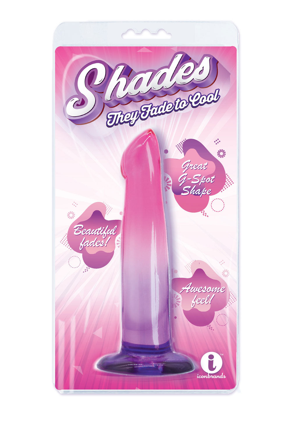 Shades, 6.25" G-Spot Jelly Tpr Gradient Dong - Pink and Purple IC1312 847841013123 from EdgingWarehouse.com where we sell the best male sex toys and fleshlight type strokers for masturbation, edging and gooning and other men's health and sexual wellness i