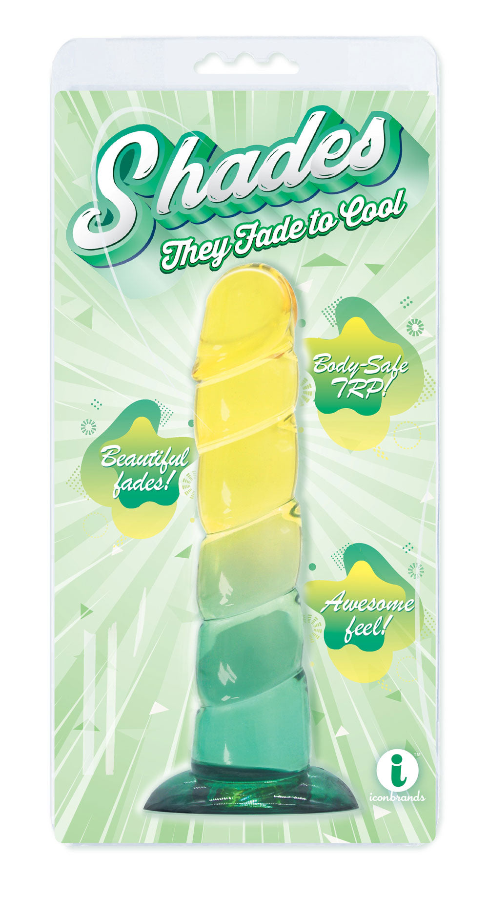 Shades, 7.5" Swirl Jelly Tpr Gradient Dong - Yellow and Mint IC1313 847841013130 from EdgingWarehouse.com where we sell the best male sex toys and fleshlight type strokers for masturbation, edging and gooning and other men's health and sexual wellness ite