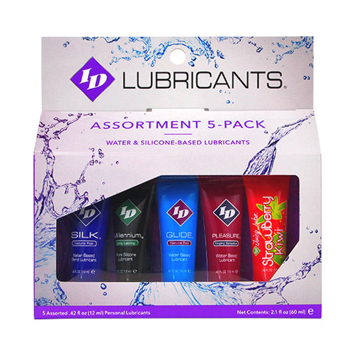 ID Sensual Lubricants 5 Pack Assorted Sampler ID-SPL-02 761236100055 from EdgingWarehouse.com where we sell the best male sex toys and fleshlight type strokers for masturbation, edging and gooning and other men's health and sexual wellness items.
