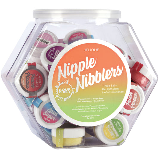Nipple Nibbler Sour Tingle Balm Assorted - 36 Pc. Bowl - 3g Jar | Jelique Products | JEL2600-99 | 638258902731 from EdgingWarehouse.com and EroticWarehouse.com where we sell the best adult sex toys and fleshlight type strokers for masturbation, edging and