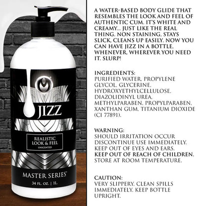Jizz Unscented Water-Based Lube - 34oz | XR Brands | MS-AH048-34OZ | 848518048813 from EdgingWarehouse.com and EroticWarehouse.com where we sell the best adult sex toys and fleshlight type strokers for masturbation, edging and gooning and other adult heal