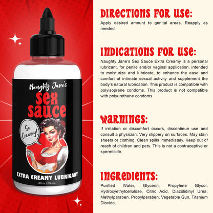 Naughty Jane's Sex Sauce Extra Creamy Lubricant 8 Oz NJ-AH397-8OZ 848518054531 from EdgingWarehouse.com where we sell the best male sex toys and fleshlight type strokers for masturbation, edging and gooning and other men's health and sexual wellness items